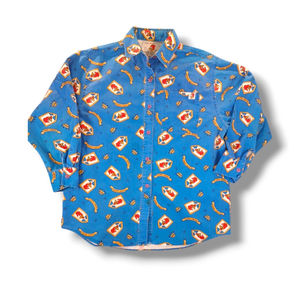 Walter Lantz Woody Woodpecker Blue Denim Button Down Shirt Kappa League Size M
